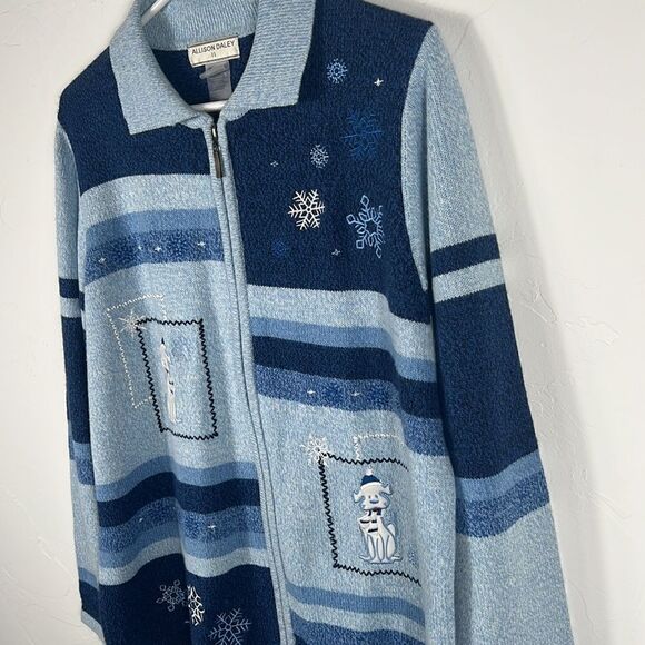 🎄☃️ ALLISON DALEY II Knit Full Zip Sweater - Embroidered Puppy Dogs - 2XL - EUC - Picture 6 of 8